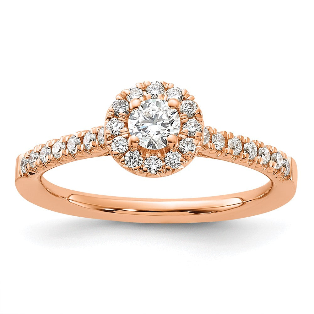 14k Rose Gold 1/2 Ct. Lab Grown Diamond VS/SI+ G+ Round Complete Halo Engagement Ring