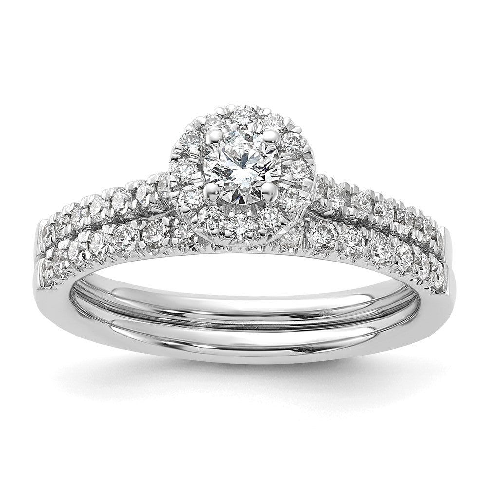 14k White Gold 1/2 Ct. Lab Grown Diamond VS/SI+ G+ Round Complete Halo Engagement Ring