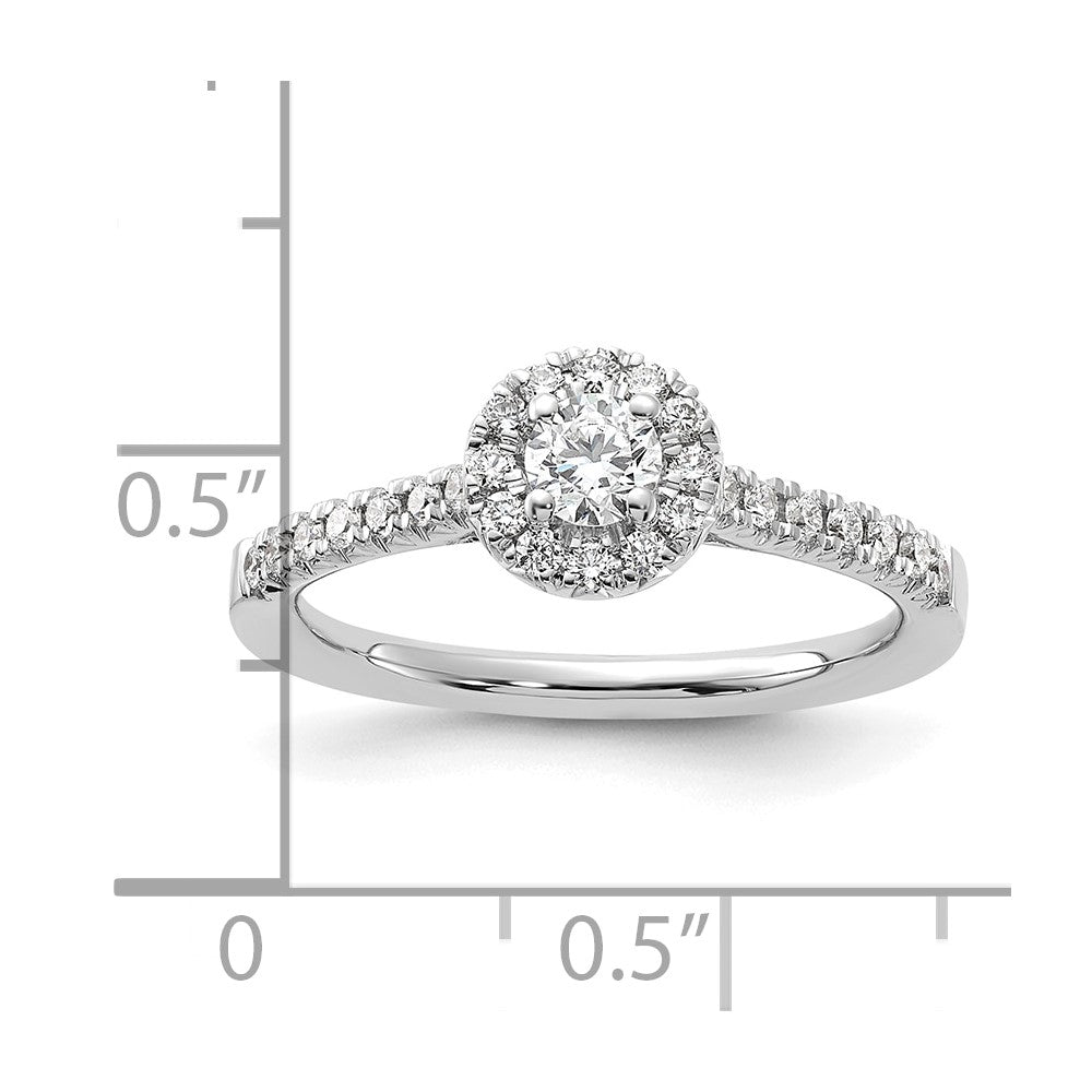 14k White Gold 1/2 Ct. Lab Grown Diamond VS/SI+ G+ Round Complete Halo Engagement Ring