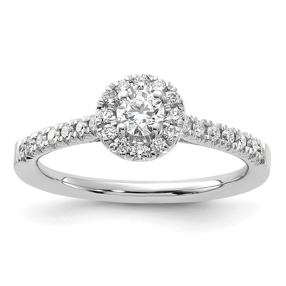 14k White Gold 1/2 Ct. Lab Grown Diamond VS/SI+ G+ Round Complete Halo Engagement Ring