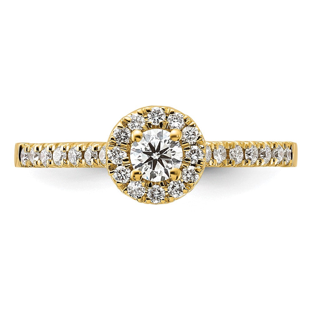 14k Yellow Gold 1/2 Ct. Lab Grown Diamond VS/SI+ G+ Round Complete Halo Engagement Ring