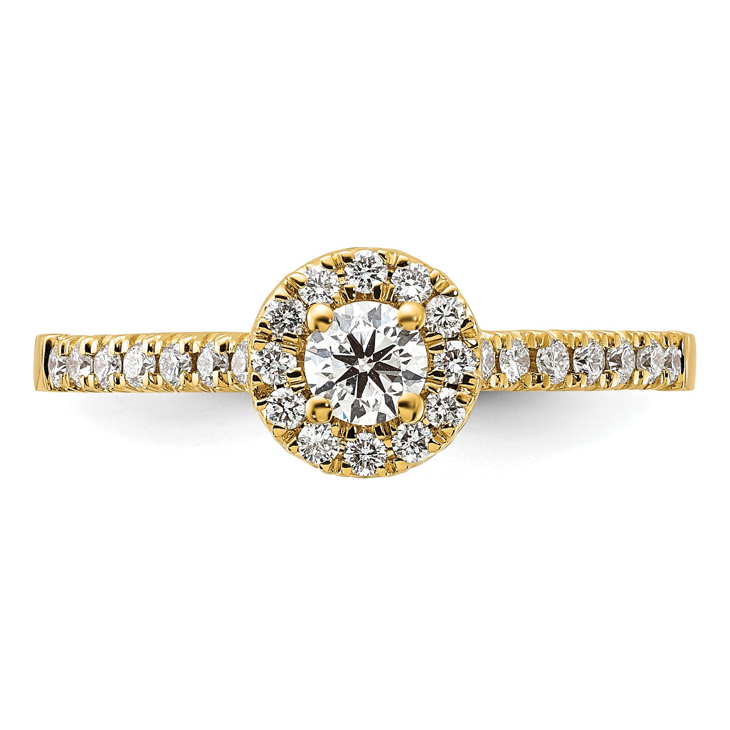 14k Yellow Gold 1/2 Ct. Lab Grown Diamond VS/SI+ G+ Round Halo Engagement Ring