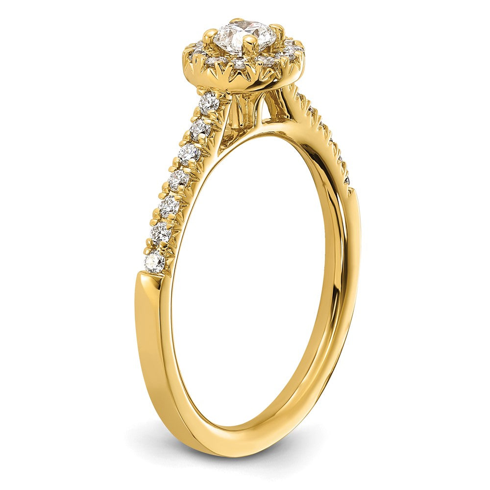 14k Yellow Gold 1/2 Ct. Lab Grown Diamond VS/SI+ G+ Round Complete Halo Engagement Ring