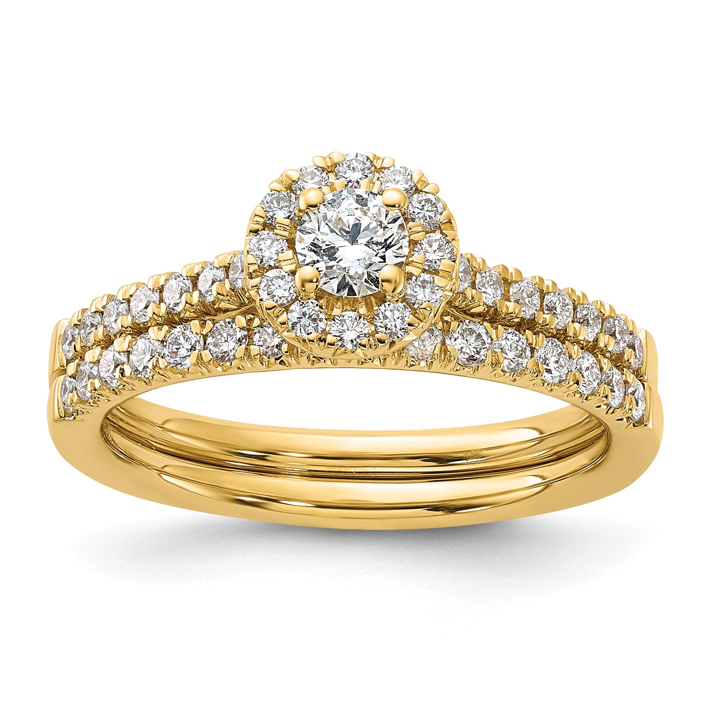 14k Yellow Gold 1/2 Ct. Lab Grown Diamond VS/SI+ G+ Round Halo Engagement Ring