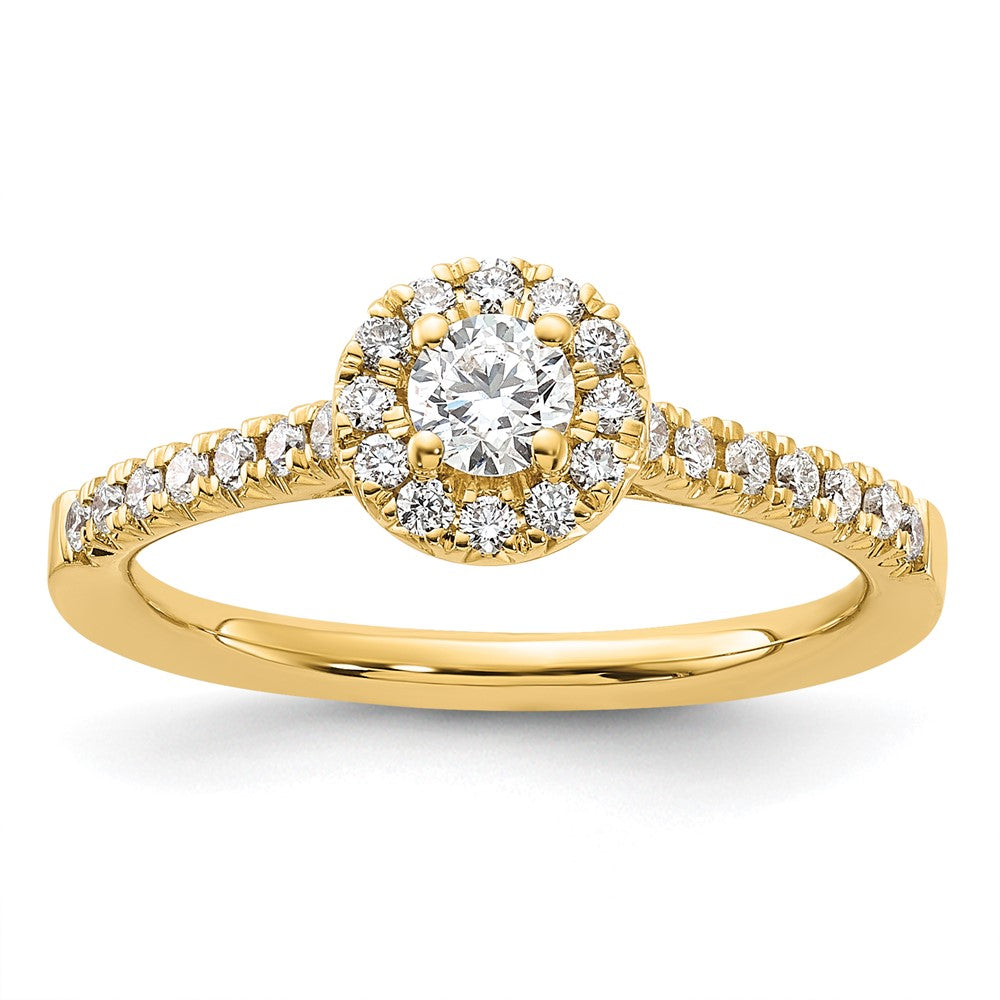 14k Yellow Gold 1/2 Ct. Lab Grown Diamond VS/SI+ G+ Round Complete Halo Engagement Ring