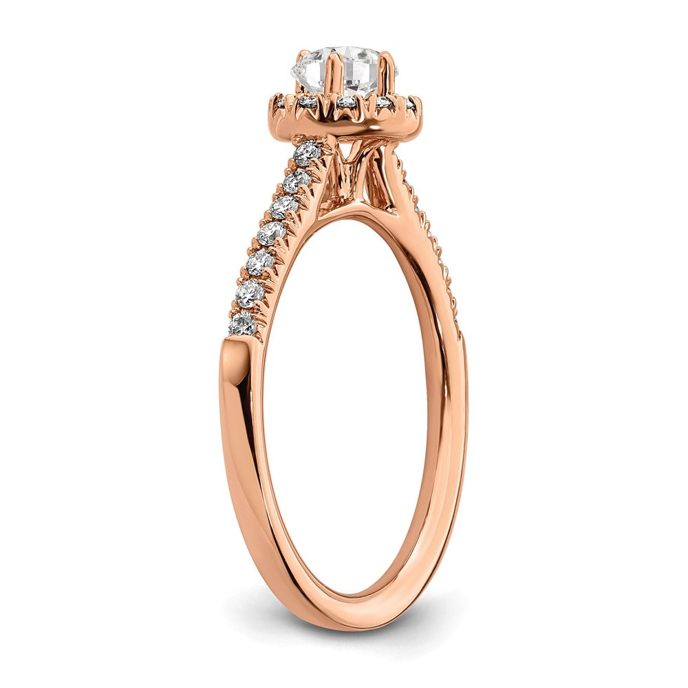 14k Rose Gold 3/4 Ct. Lab Grown Diamond VS/SI+ G+ Round Complete Halo Engagement Ring