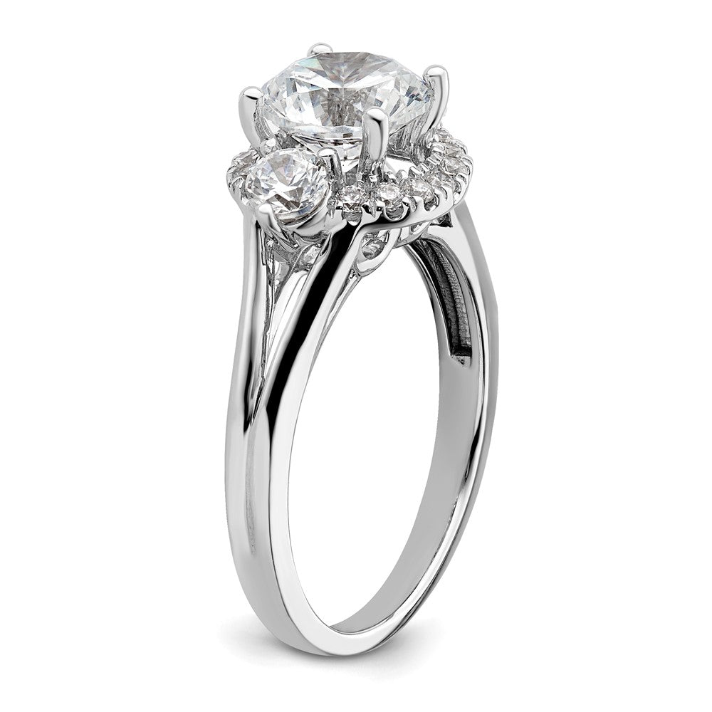 14k White Gold 1/2 Ct. Lab Grown Diamond VS/SI+ G+ 1 1/2 Ct. Center Round Semi Mount Three Stone Engagement Ring