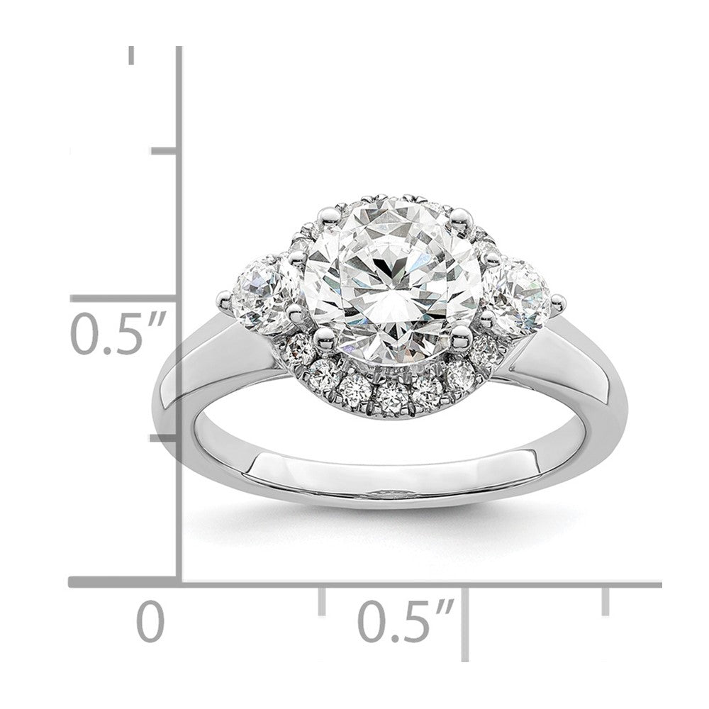 14k White Gold 1/2 Ct. Lab Grown Diamond VS/SI+ G+ 1 1/2 Ct. Center Round Semi Mount Three Stone Engagement Ring