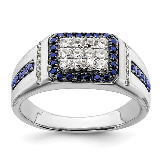 10k White Gold 3/8 Ct. Lab Grown Diamond VS/SI+ G+ and Lab Created Blue Sapphire Men's Ring