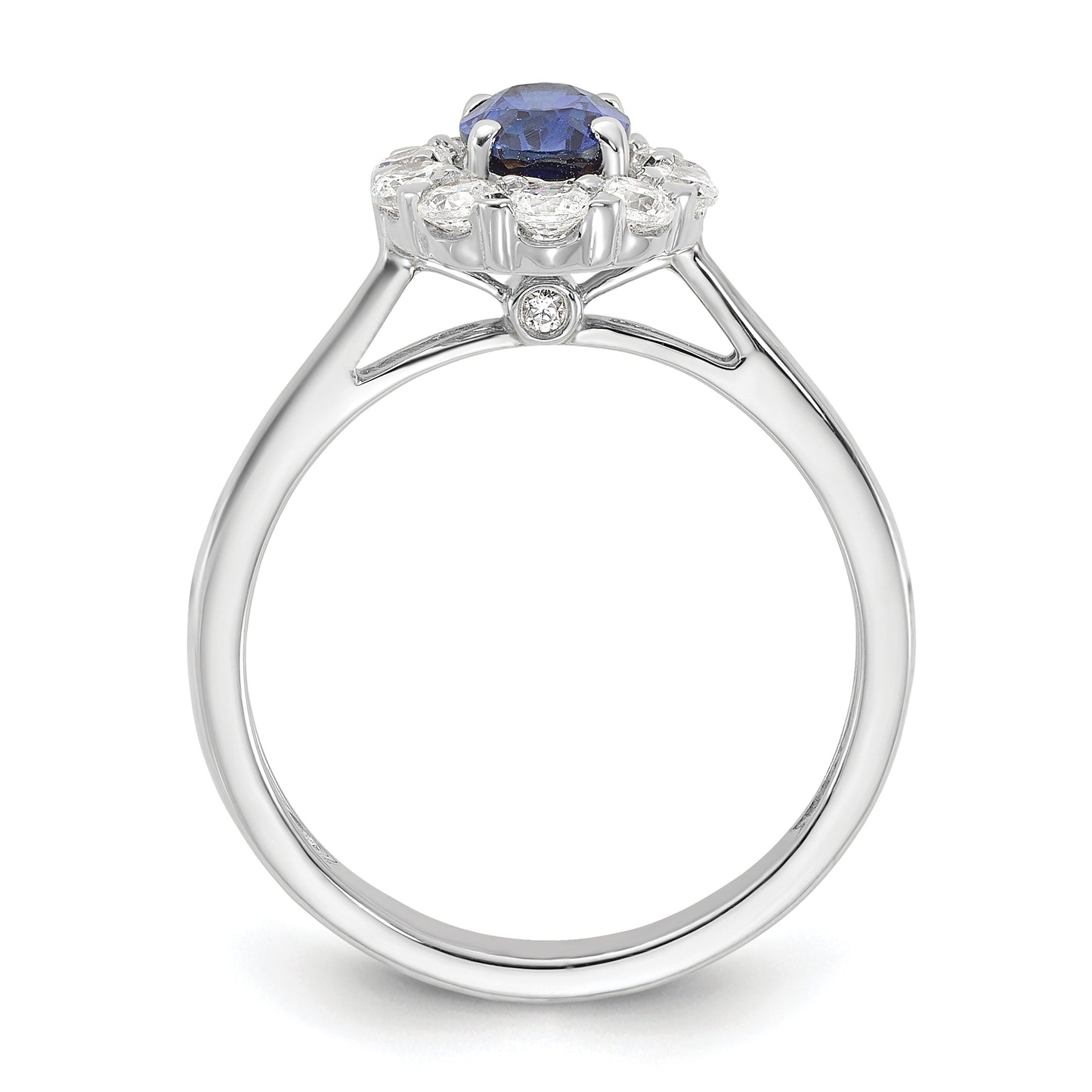 14k White Gold 5/8 Ct. Lab Grown Diamond VS/SI+ G+ and Oval Lab Created Blue Sapphire Halo Fashion Ring