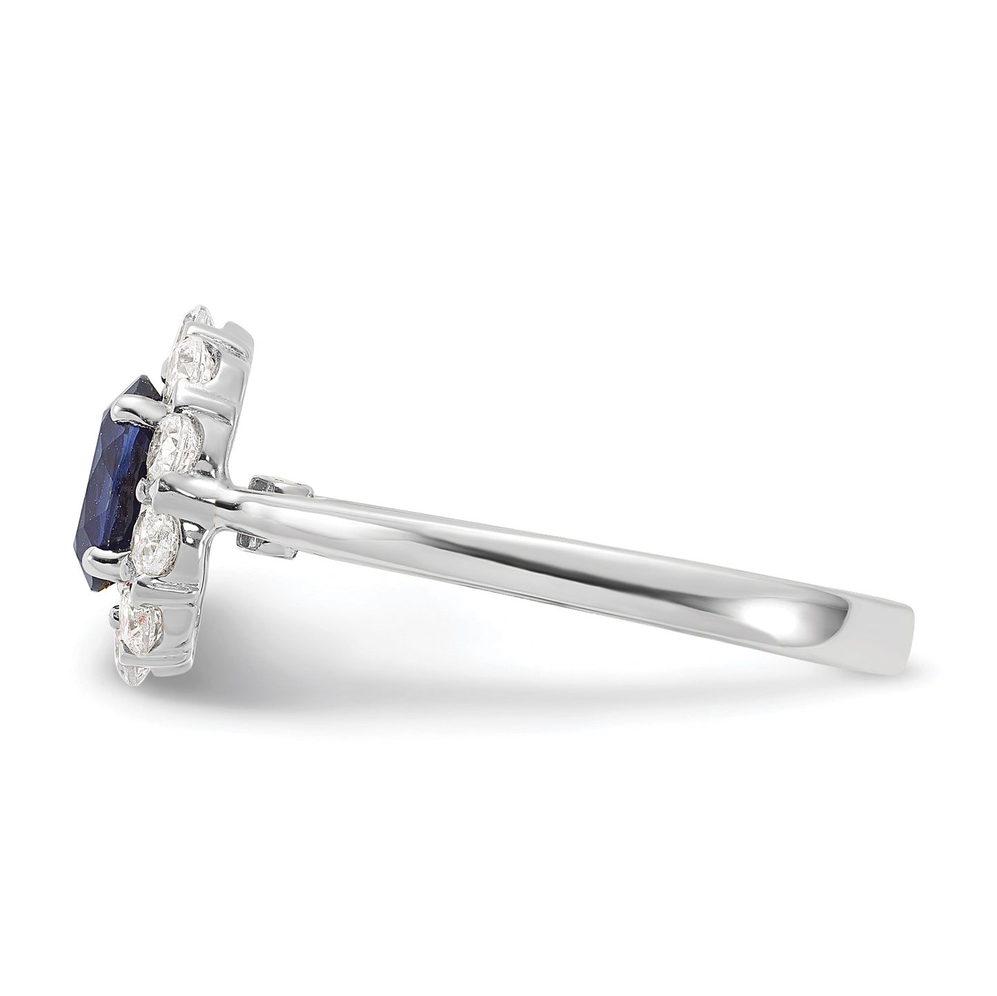 14k White Gold 5/8 Ct. Lab Grown Diamond VS/SI+ G+ and Oval Lab Created Blue Sapphire Halo Fashion Ring