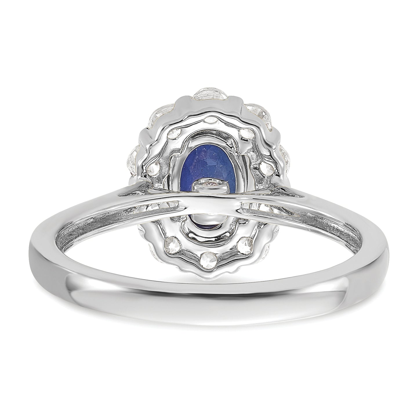 14k White Gold 5/8 Ct. Lab Grown Diamond VS/SI+ G+ and Oval Lab Created Blue Sapphire Halo Fashion Ring