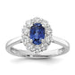 14k White Gold 5/8 Ct. Lab Grown Diamond VS/SI+ G+ and Oval Lab Created Blue Sapphire Halo Fashion Ring