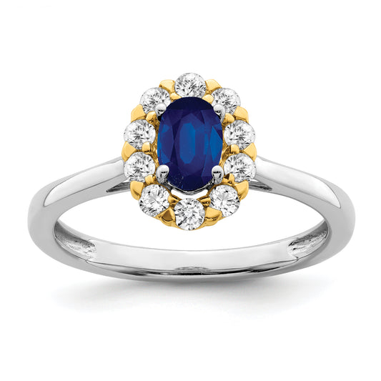 14k Two-Tone 5/8 Ct. Lab Grown Diamond VS/SI+ G+ and Oval Lab Created Blue Sapphire Halo Fashion Ring