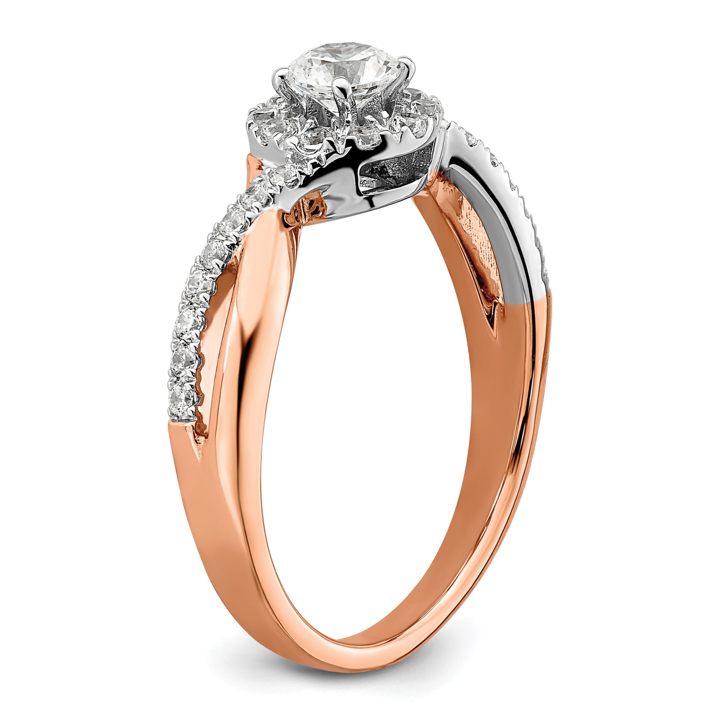 14k Two-Tone Rose and White Gold 5/8 Ct. Lab Grown Diamond VS/SI+ G+ Round Fancy Halo Engagement Ring