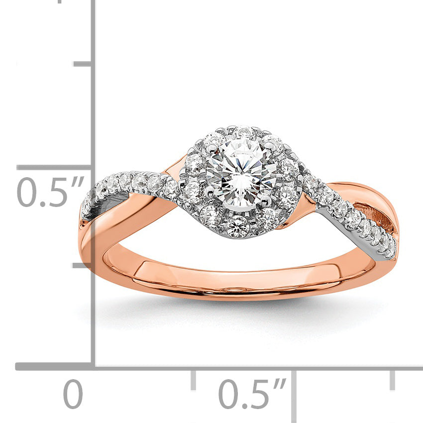 14k Two-Tone Rose and White Gold 5/8 Ct. Lab Grown Diamond VS/SI+ G+ Round Fancy Halo Engagement Ring