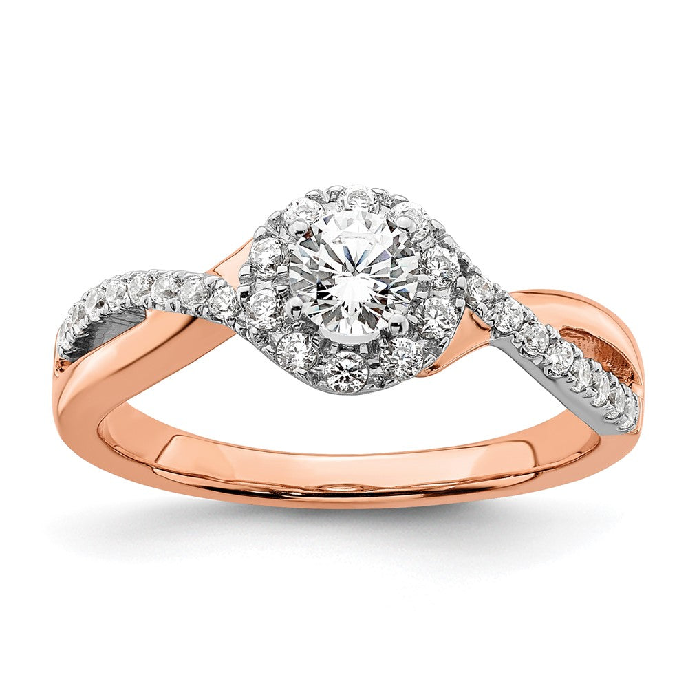 10k Two-Tone Rose and White Gold 5/8 Ct. Lab Grown Diamond VS/SI+ G+ Round Complete Fancy Halo Engagement Ring