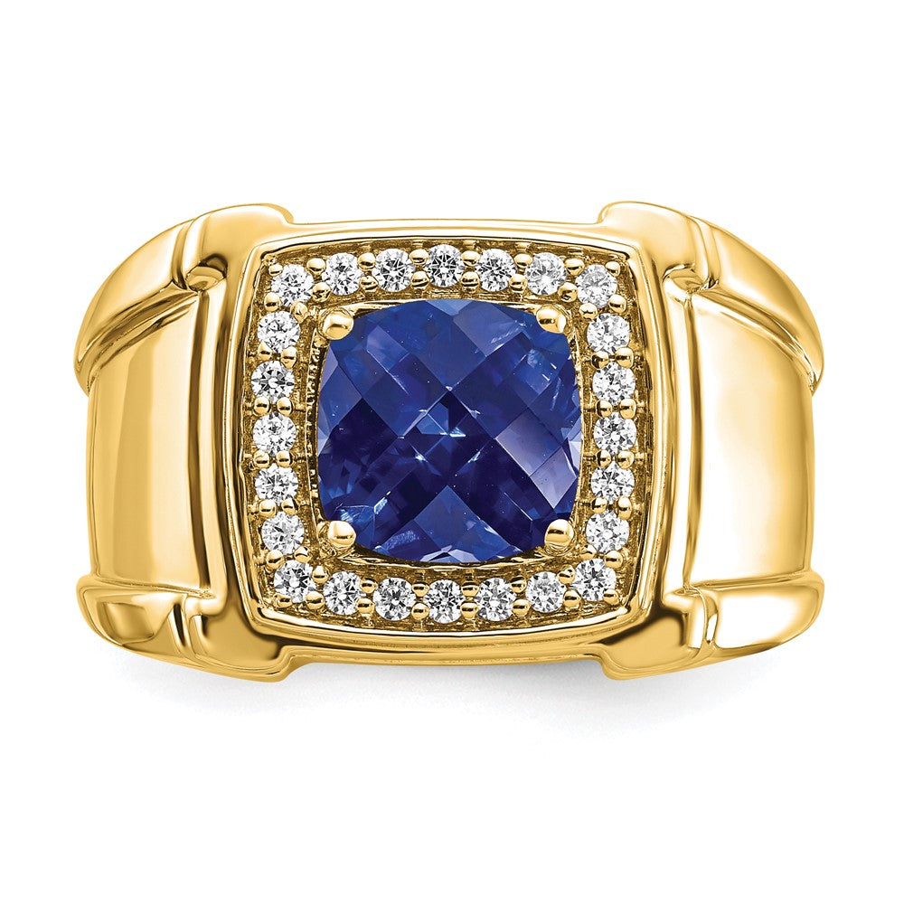 14k Yellow Gold 1/4 Ct. Lab Grown Diamond VS/SI+ G+ and Lab Created Blue Sapphire Men's Ring