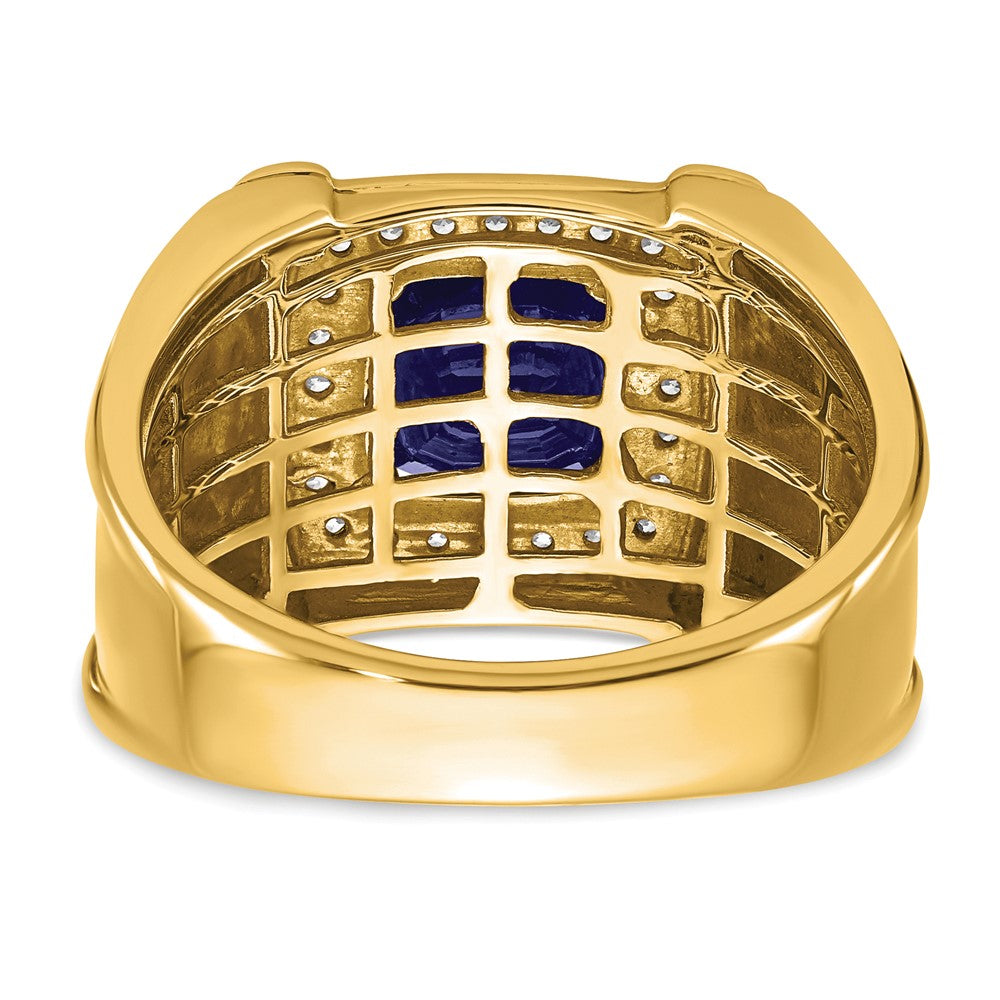 14k Yellow Gold 1/4 Ct. Lab Grown Diamond VS/SI+ G+ and Lab Created Blue Sapphire Men's Ring