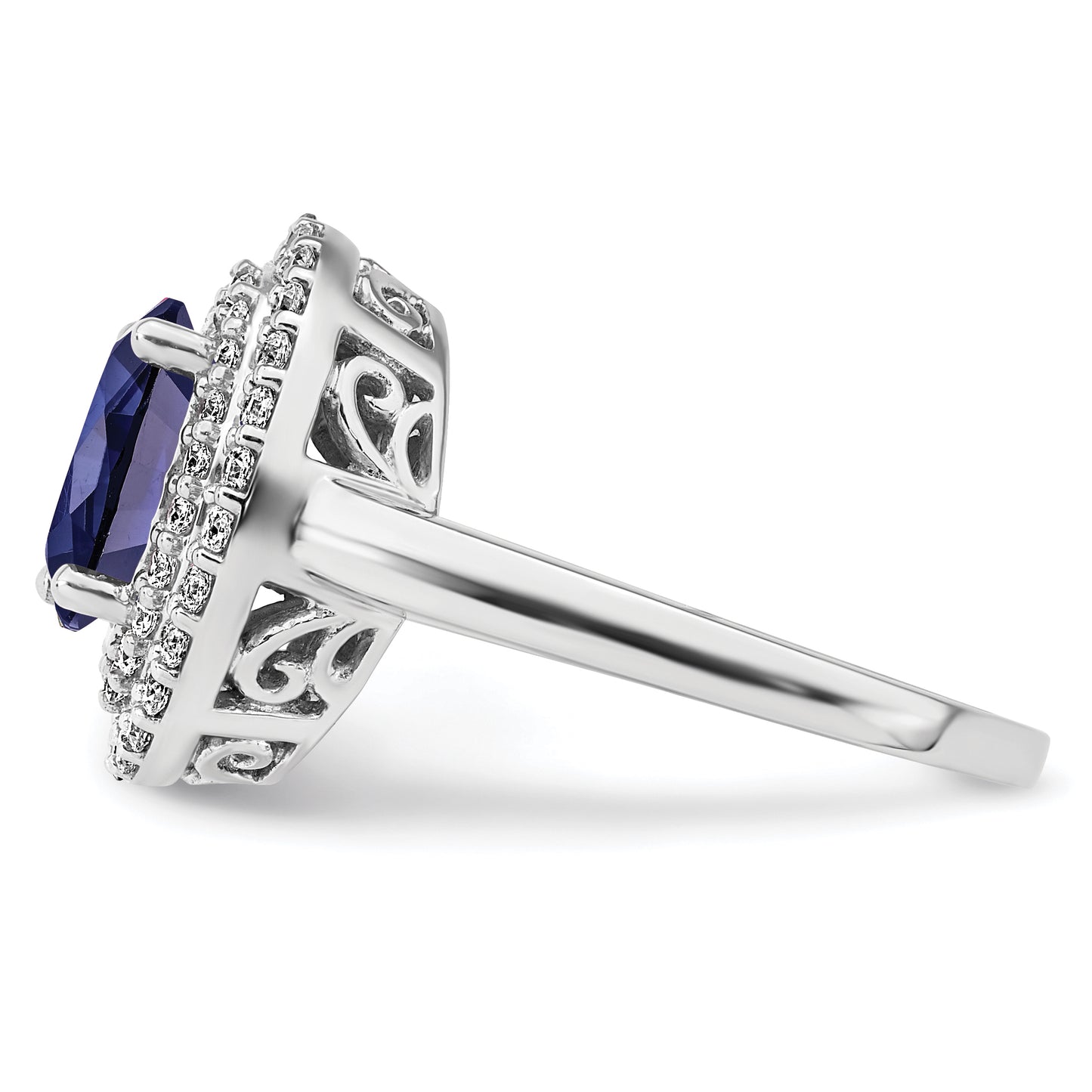 14K White Gold Lab Grown VS/SI FGH Diamond & Created Blue Sapphire Ring