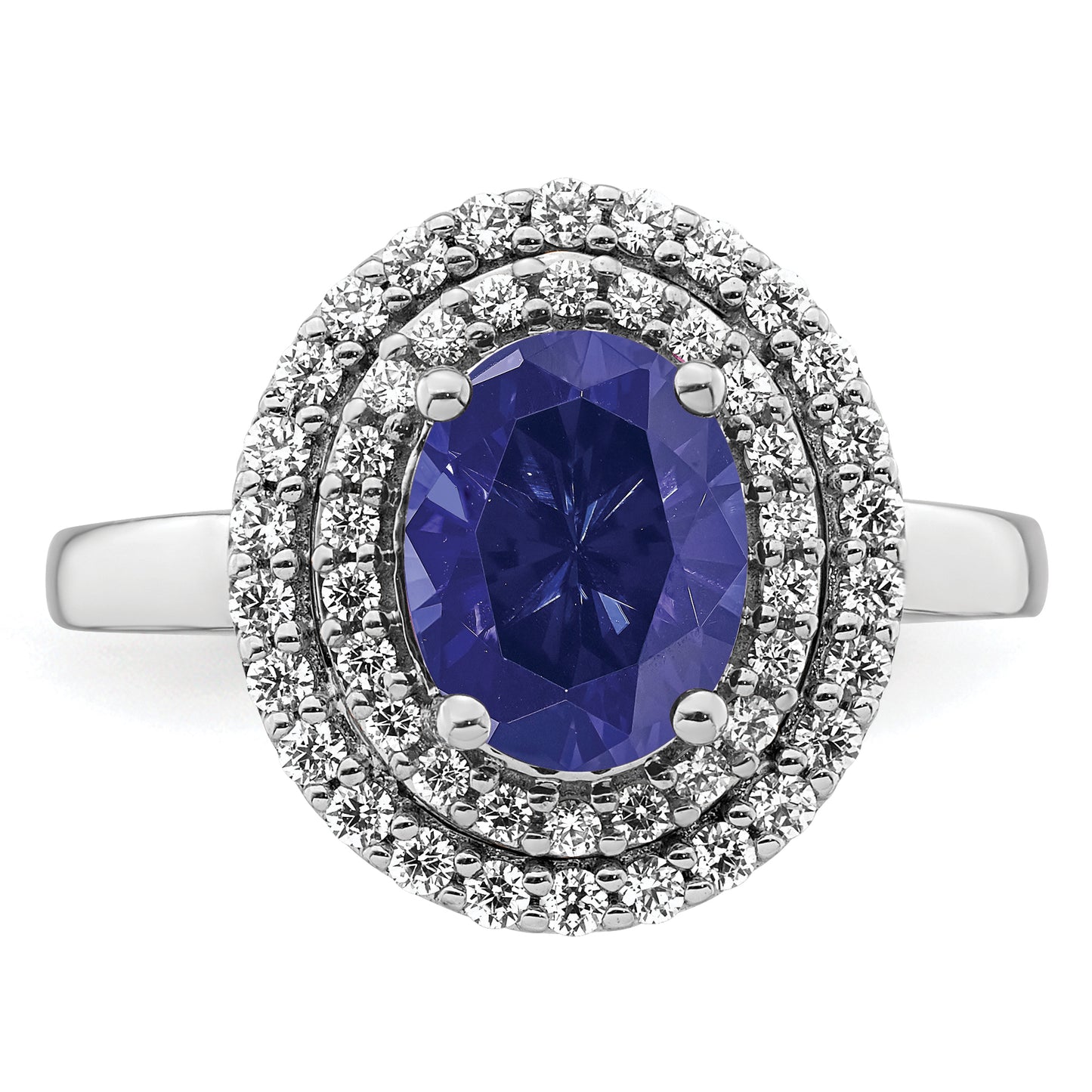 14K White Gold Lab Grown VS/SI FGH Diamond & Created Blue Sapphire Ring