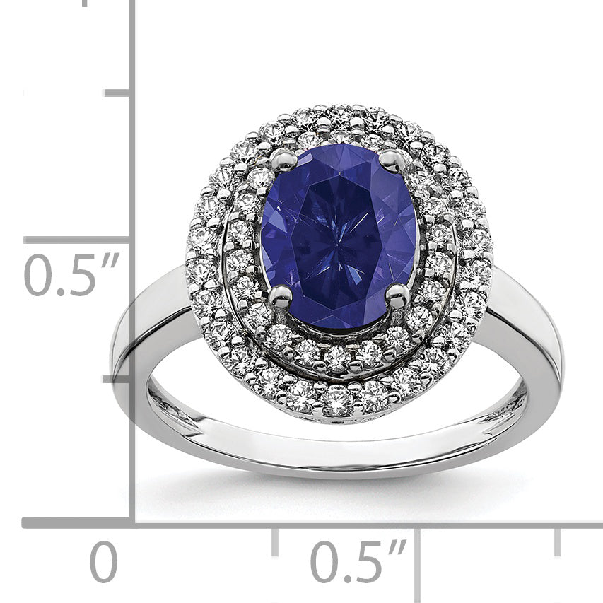 14K White Gold Lab Grown VS/SI FGH Diamond & Created Blue Sapphire Ring