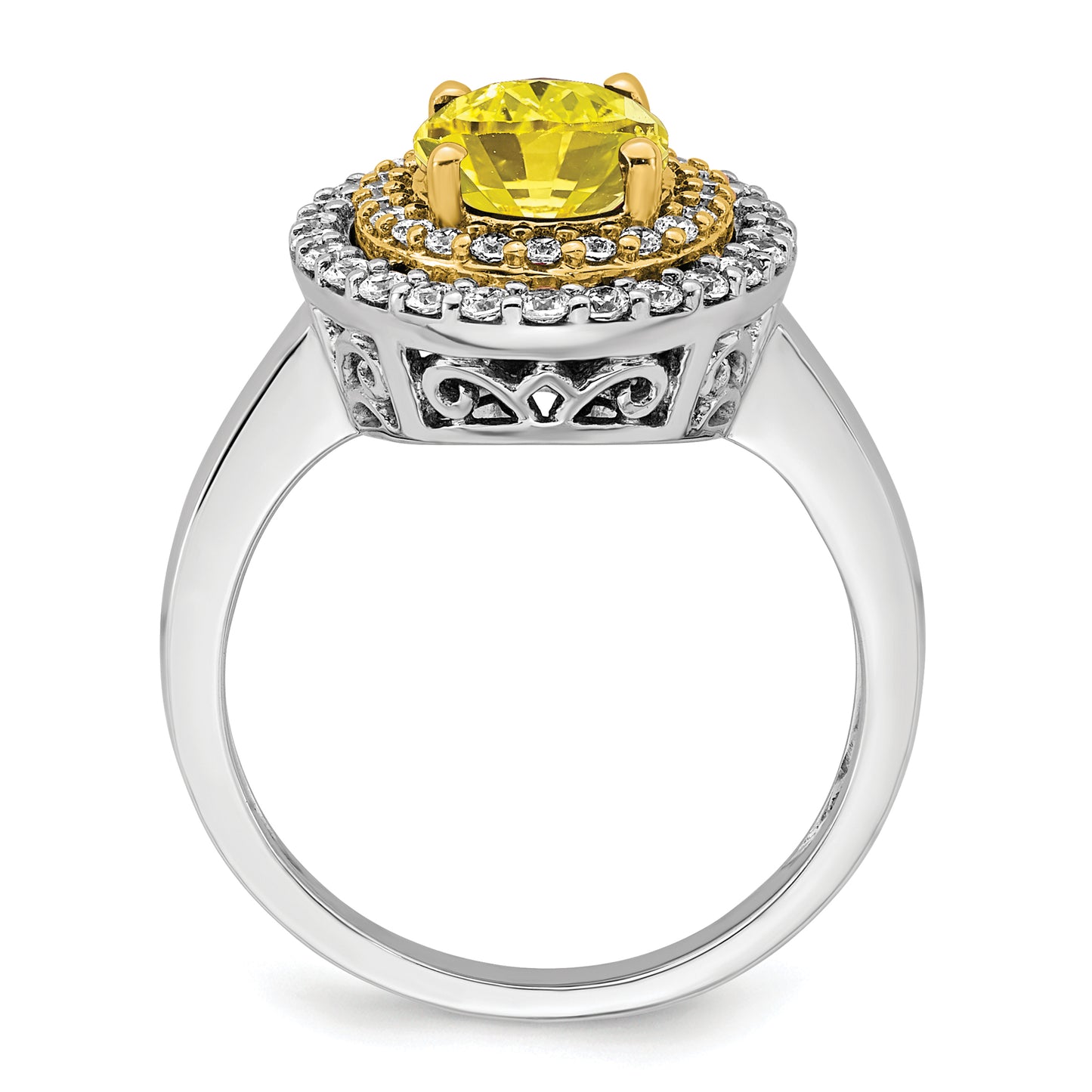 14K Two-Tone Lab Grown VS/SI+ G+ Diamond & Created Yellow Sapphire Ring