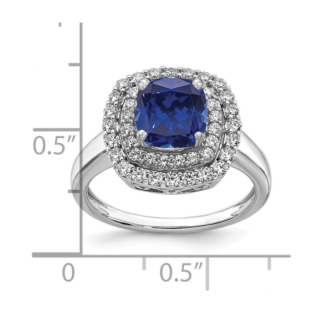 14k White Gold 1/2 Ct. Lab Grown Diamond VS/SI+ G+ and Lab Created Blue Sapphire Fashion Ring