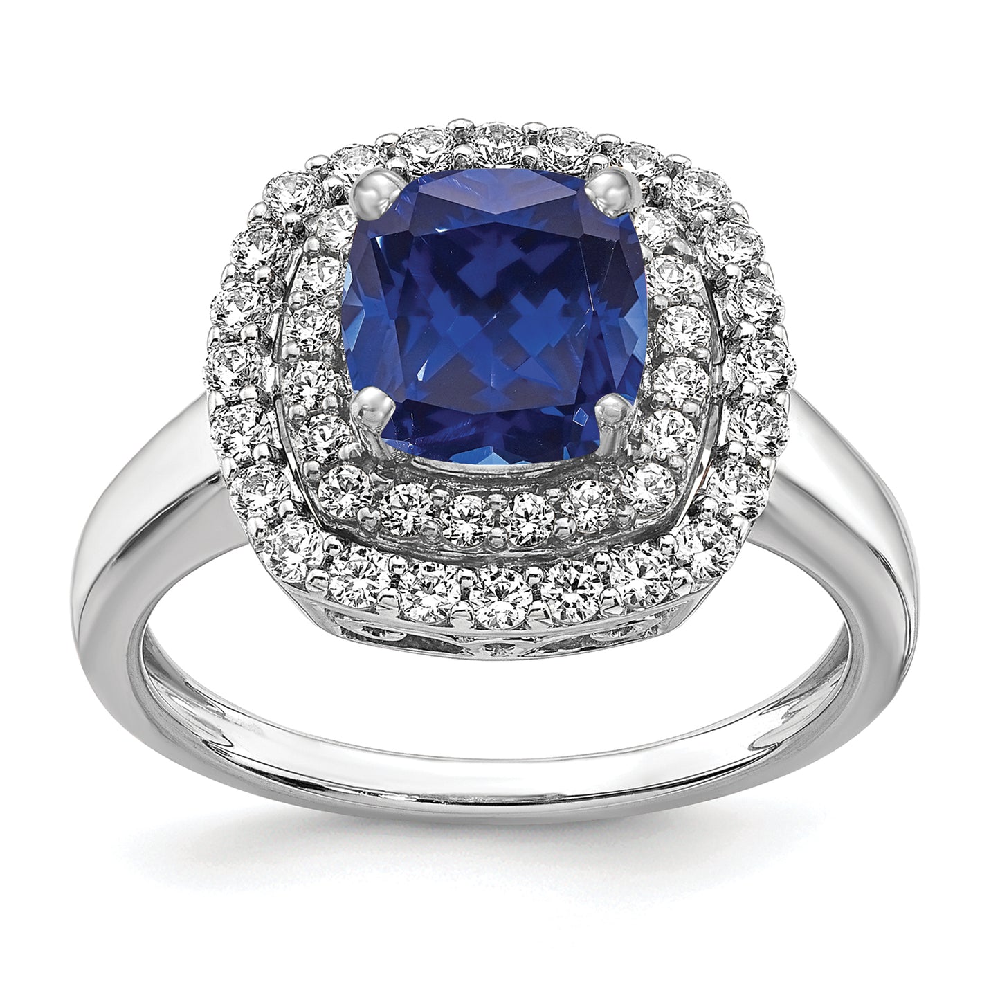 14k White Gold 1/2 Ct. Lab Grown Diamond VS/SI+ G+ and Lab Created Blue Sapphire Fashion Ring