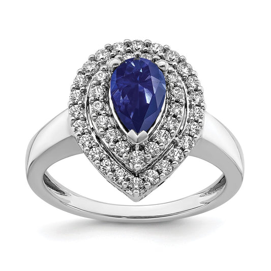 14k White Gold 1/2 Ct. Lab Grown Diamond VS/SI+ G+ and Lab Created Blue Sapphire Fashion Ring