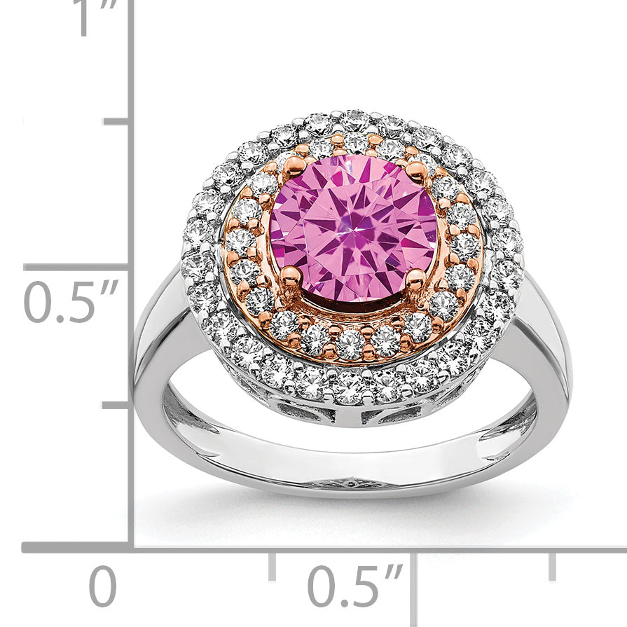 14K White/Rose Gold Two-Tone Rose and White 5/8 Ct. Lab Grown Diamond VS/SI+ G+ and Lab Created Pink Sapphire Fashion Ring