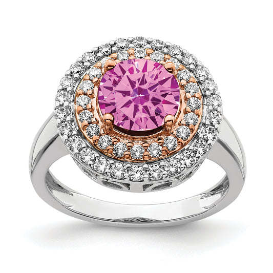 14K White/Rose Gold Two-Tone Rose and White 5/8 Ct. Lab Grown Diamond VS/SI+ G+ and Lab Created Pink Sapphire Fashion Ring