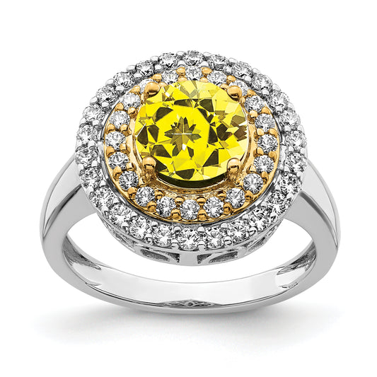 14K Two-Tone Lab Grown VS/SI+ G+ Diamond & Created Yellow Sapphire Ring