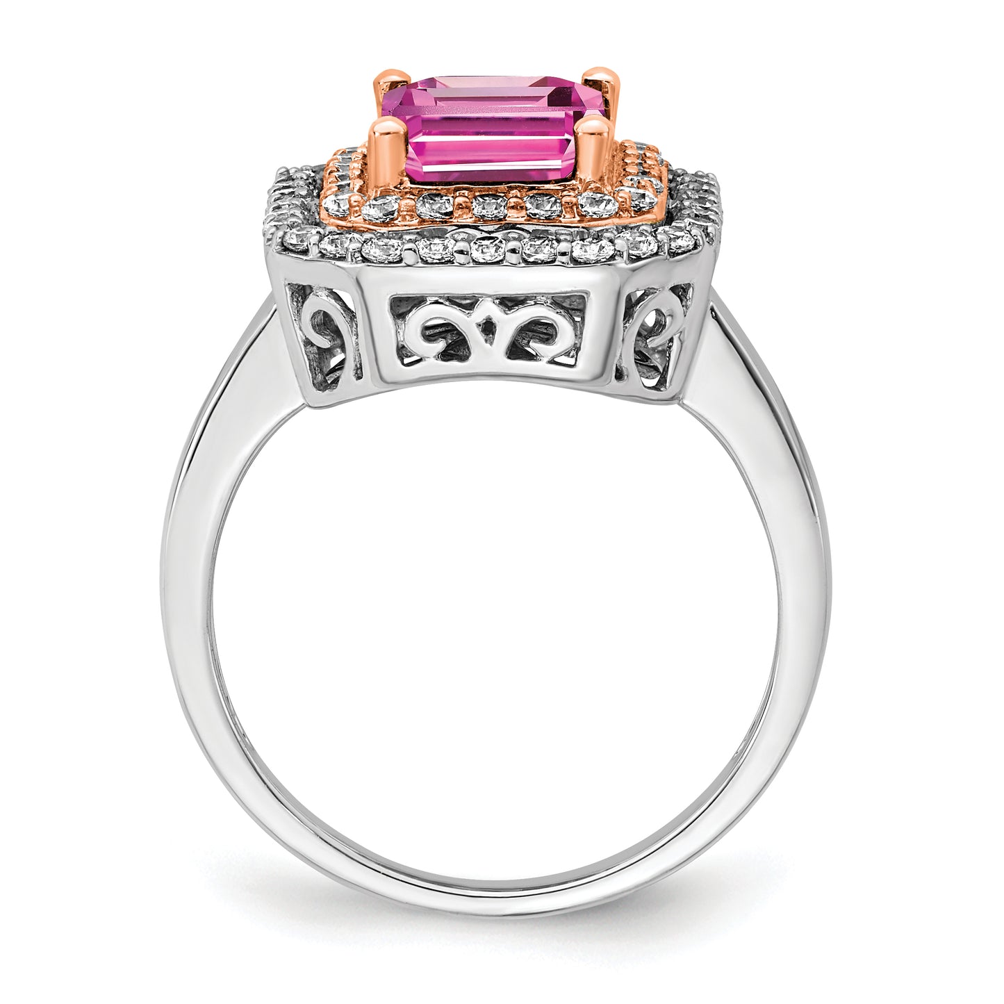 14K White/Rose Gold Two-Tone Rose and White 5/8 Ct. Lab Grown Diamond VS/SI+ G+ and Lab Created Pink Sapphire Fashion Ring