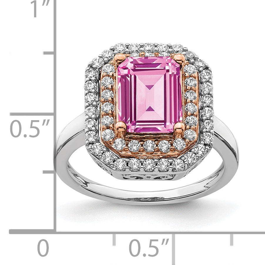 14K White/Rose Gold Two-Tone Rose and White 5/8 Ct. Lab Grown Diamond VS/SI+ G+ and Lab Created Pink Sapphire Fashion Ring