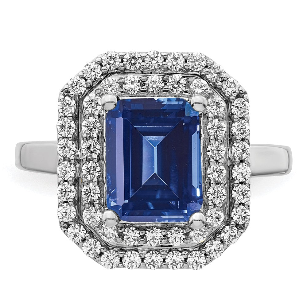 14k White Gold 5/8 Ct. Lab Grown Diamond VS/SI+ G+ and Lab Created Blue Sapphire Fashion Ring