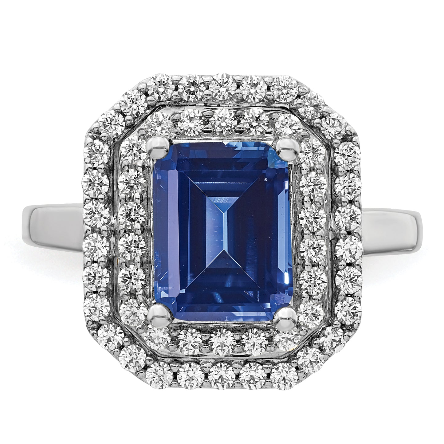 14k White Gold 5/8 Ct. Lab Grown Diamond VS/SI+ G+ and Lab Created Blue Sapphire Fashion Ring