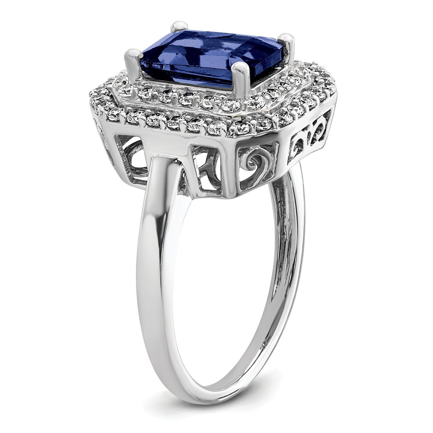 14k White Gold 5/8 Ct. Lab Grown Diamond VS/SI+ G+ and Lab Created Blue Sapphire Fashion Ring