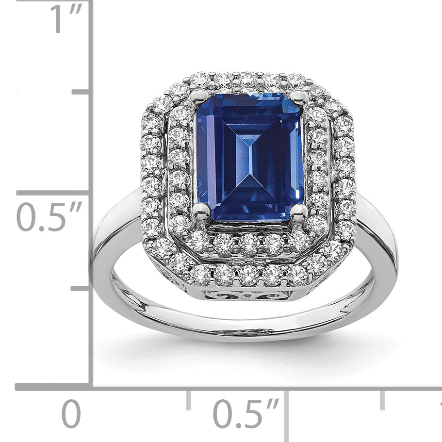 14k White Gold 5/8 Ct. Lab Grown Diamond VS/SI+ G+ and Lab Created Blue Sapphire Fashion Ring