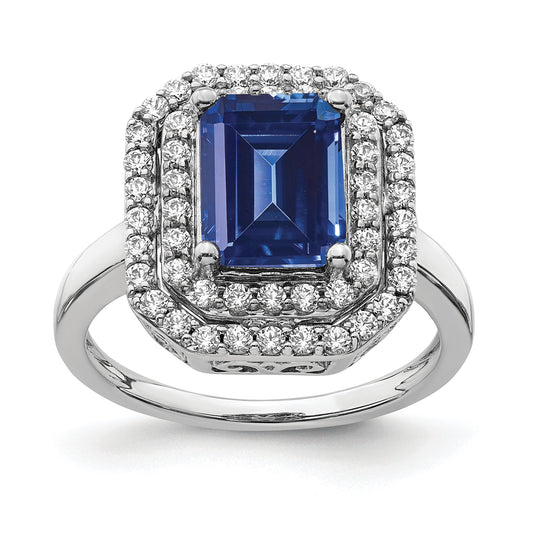 14k White Gold 5/8 Ct. Lab Grown Diamond VS/SI+ G+ and Lab Created Blue Sapphire Fashion Ring