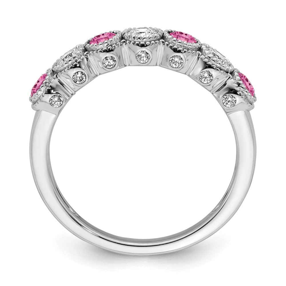 14k White Gold  1/2 Ct. Lab Grown Diamond VS/SI+ G+ and Lab Created Pink Sapphire Ring