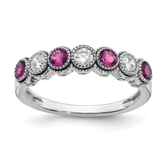 14k White Gold  1/2 Ct. Lab Grown Diamond VS/SI+ G+ and Lab Created Pink Sapphire Ring