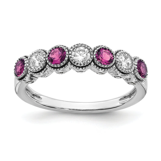 14k White Gold 1/2 Ct. Lab Grown Diamond VS/SI+ G+ and Lab Created Pink Sapphire Ring