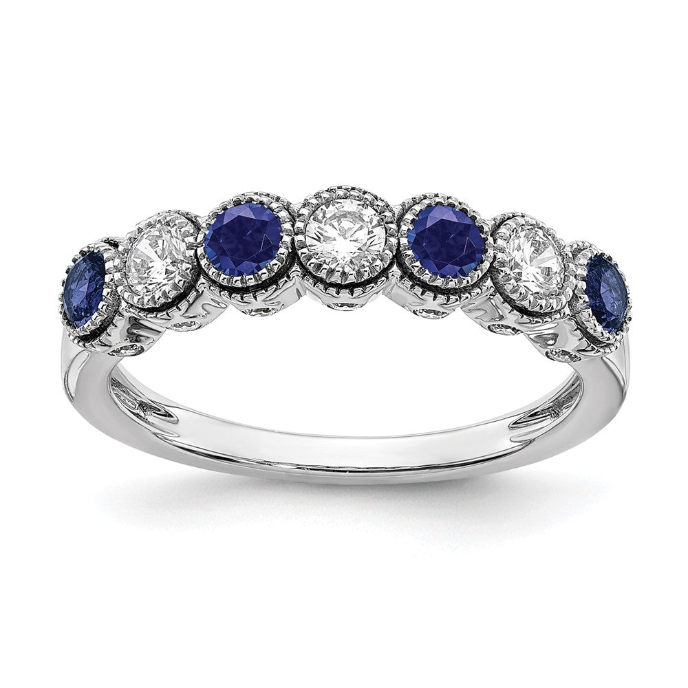 14k White Gold  1/2 Ct. Lab Grown Diamond VS/SI+ G+ and Lab Created Blue Sapphire Ring