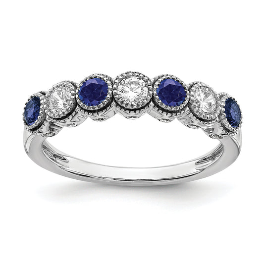 14k White Gold 1/2 Ct. Lab Grown Diamond VS/SI+ G+ and Lab Created Blue Sapphire Ring