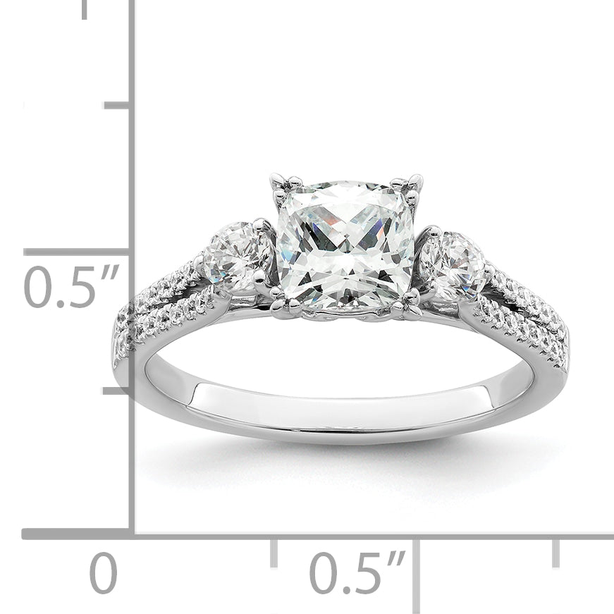 14k White Gold 3/4 Ct. Lab Grown Diamond VS/SI+ G+ 1 Ct. Center Cushion Engagement Ring