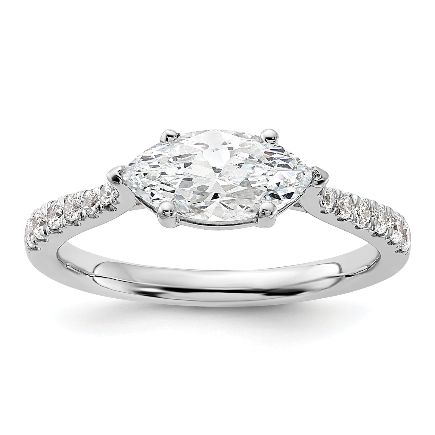 14k White Gold 1/5 Ct. Lab Grown Diamond VS/SI+ G+ 1 Ct. Center East-West Marquise Engagement Ring