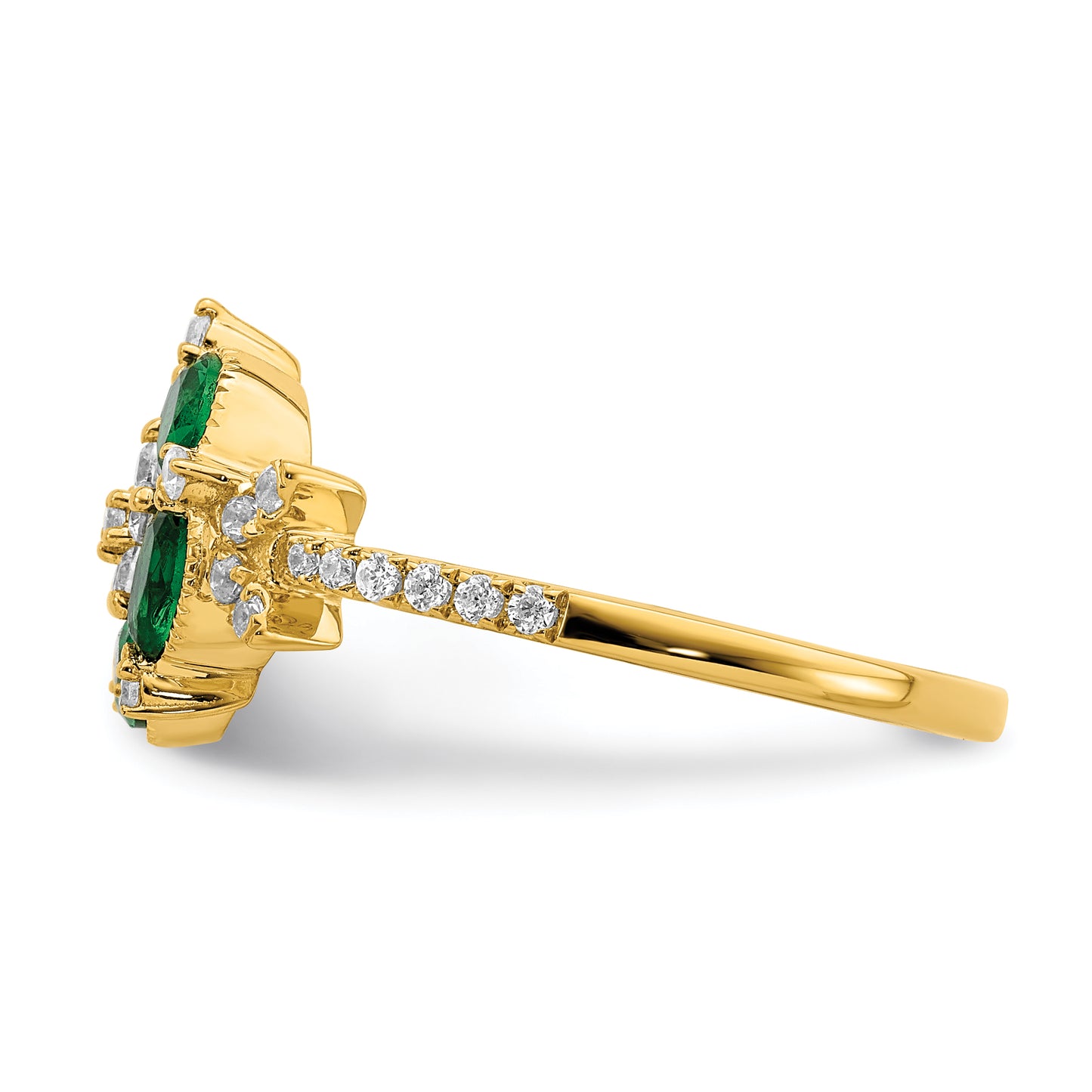 14k Yellow Gold Lab Grown Diamond and Lab Created Emerald Floral Ring