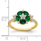 14k Yellow Gold Lab Grown Diamond and Lab Created Emerald Floral Ring