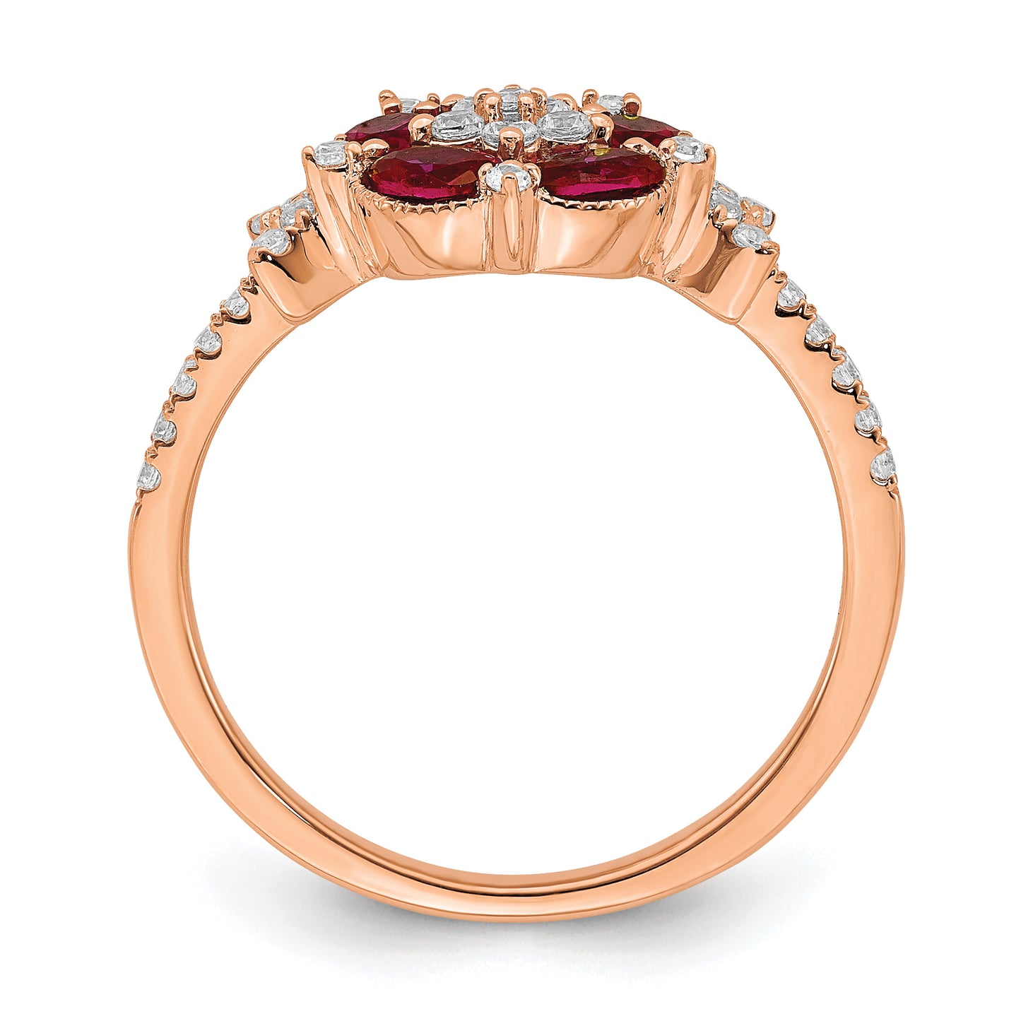 14K Rose Gold Lab Grown Diamond VS/SI+ G+ Created.Ruby Floral Ring